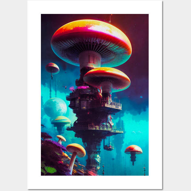 Abstract Another World Mushroom Citadel Wall Art by Voodoo Production